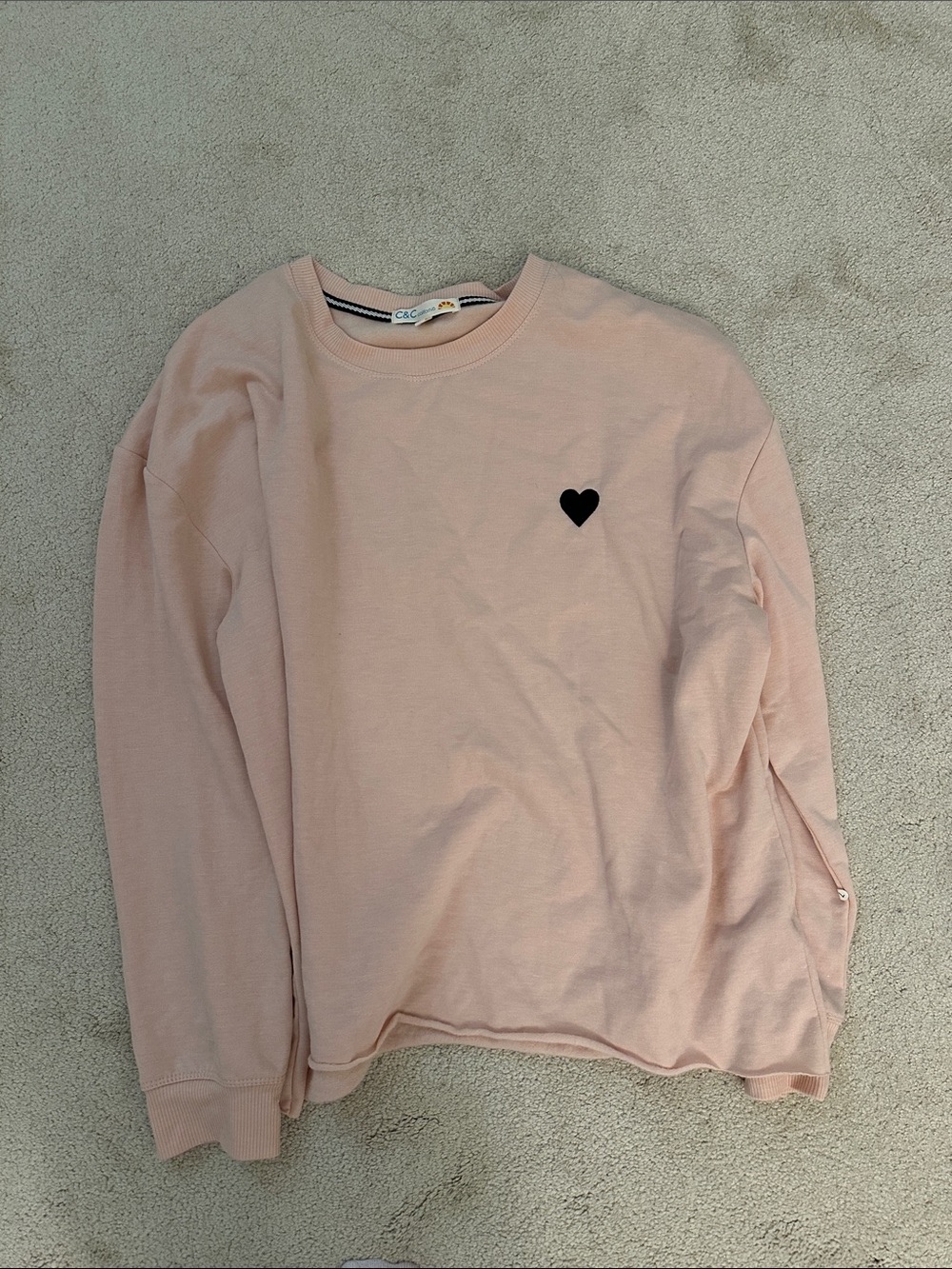 C&C California Pale Pink Crewneck Sweatshirt with Black Heart